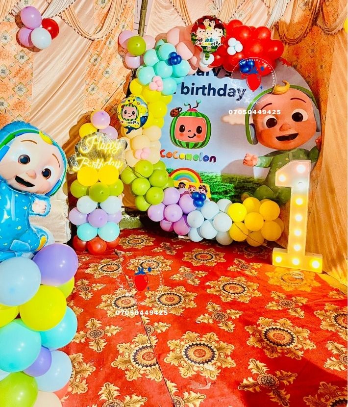 Cocomelon Kids Theme Birthday Balloon Decoration Done At Shalimar Garden, Ghaziabad