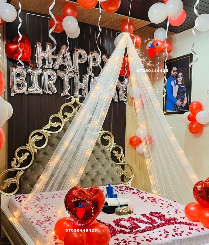 Romantic Surprise Cabana/canopy Room Balloon Decoration Done At West Patelnagar
