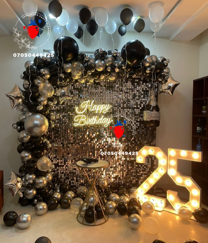 Silver Sequin Premium Happy Birthday Balloon Decoration In Delhi NCR