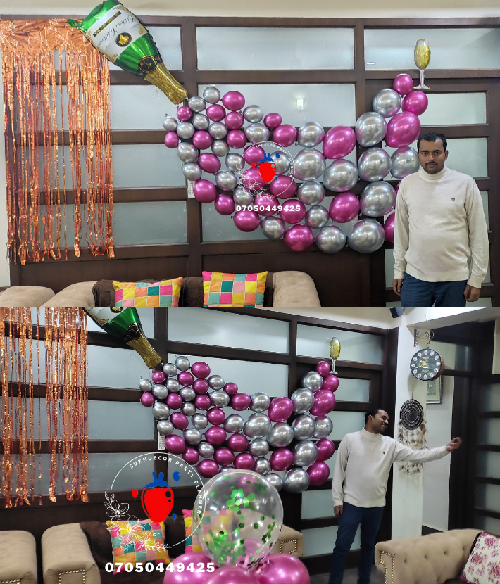 Champagne Bottle  Bachelorette Party Balloon Decor Delhi Ncr